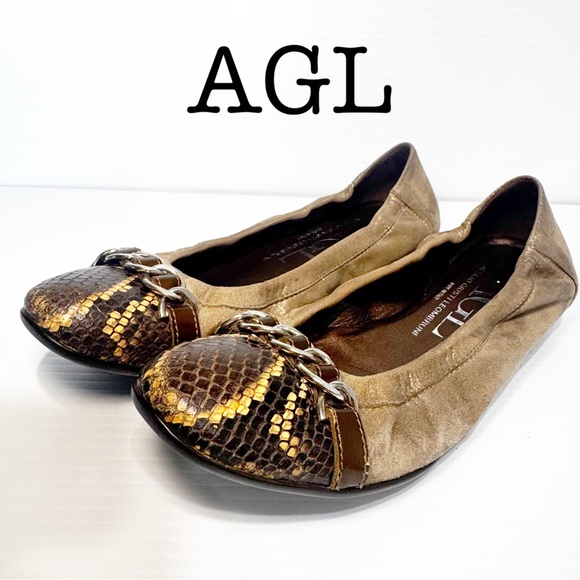 Agl Attilio Giusti Leombruni Cap Toe Chain Ballet Flats Size 40 - Picture 1 of 14